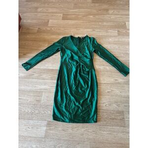 Emerald Green Long Sleeve Faux Wrap V-Neck Bodycon Midi Dress XL Style 25824